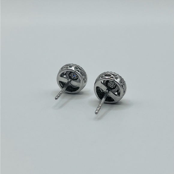 Round Natural Diamond Silver Stud Earrings - Picture 9 of 9